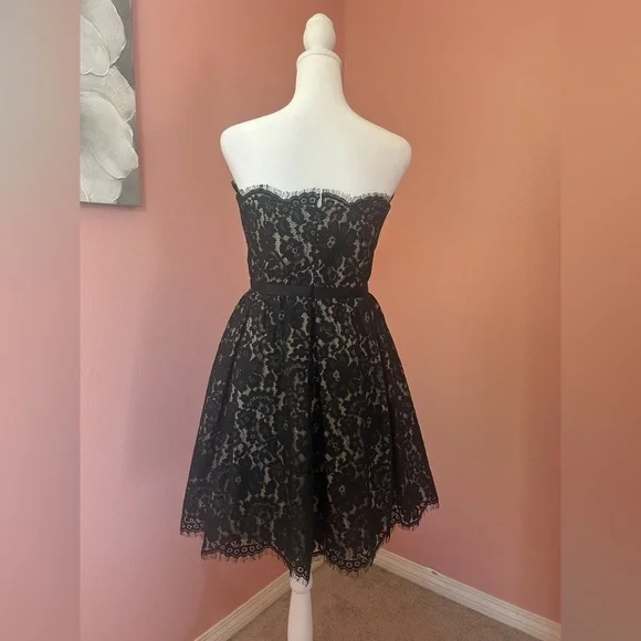 Neiman Marcus Target strapless, black lace whimsigoth holiday mini dress 6 - Picture 5 of 16